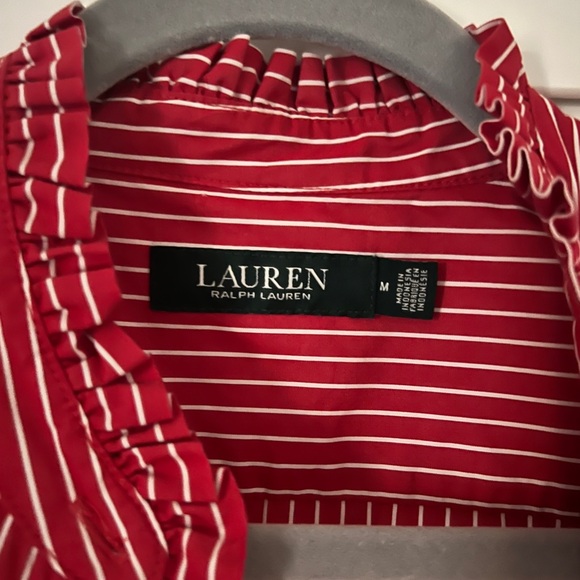 Lauren Ralph Lauren Ruffle Trim blouse red/white Size M - Picture 3 of 3